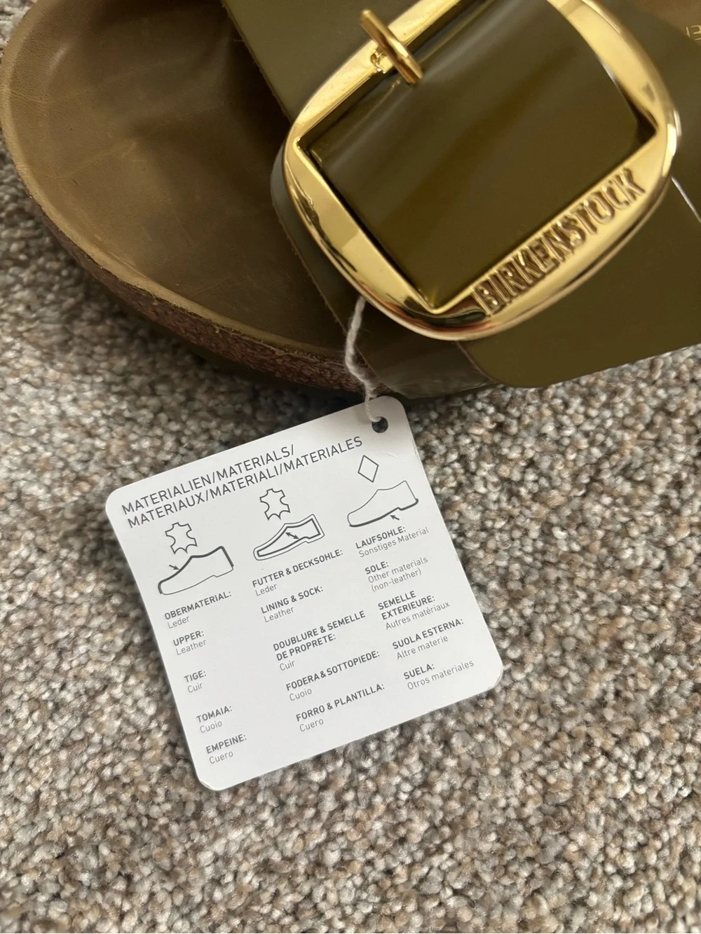 Birkenstock Madrid Big Buckle Slide — Olive with Gold Buckle